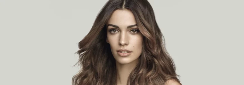 A model with caramel balayage hair look